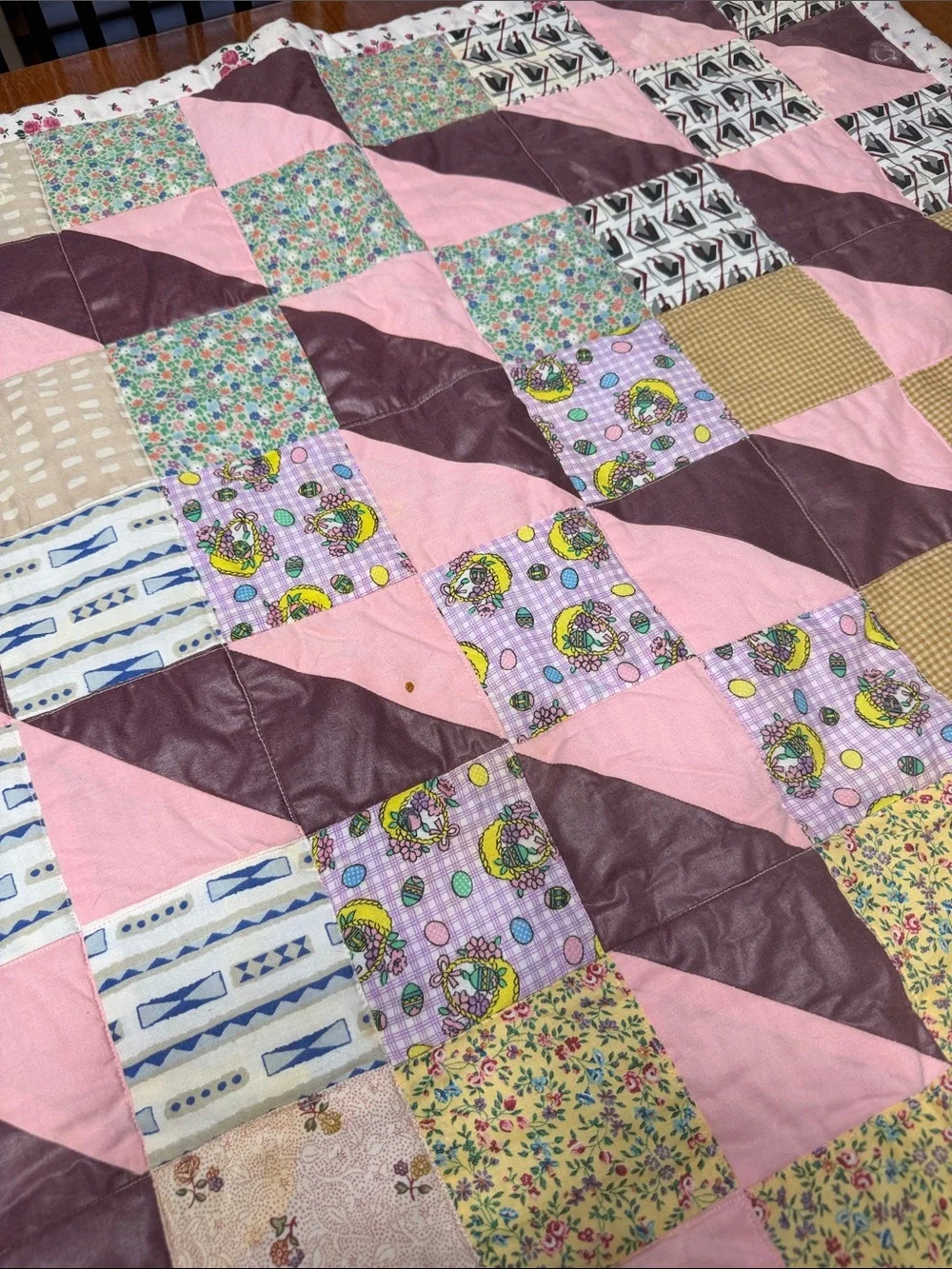 Handmade Pink and Plum Patchwork Quilt - Cozy Home Bedding - 3’ x 5’